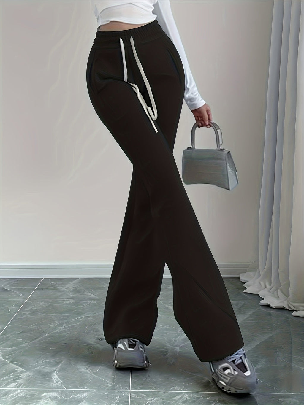 Flared Lounge Pants High-Waist Drawstring Women's – Casual, Everyday Comfort · Faylori