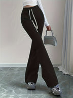 Flared Lounge Pants High-Waist Drawstring Women's – Casual, Everyday Comfort · Faylori