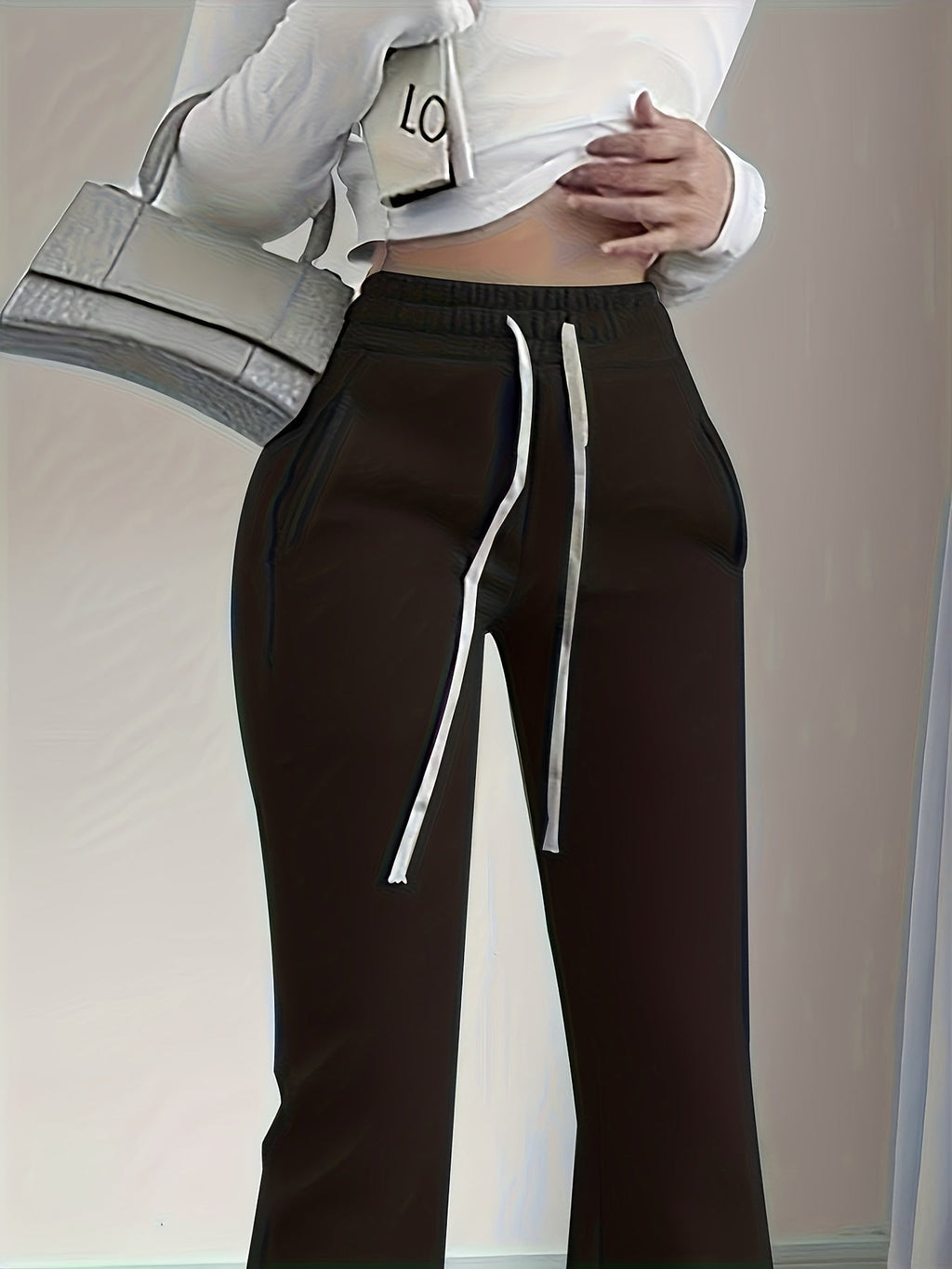 Flared Lounge Pants High-Waist Drawstring Women's – Casual, Everyday Comfort · Faylori