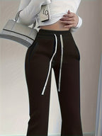 Flared Lounge Pants High-Waist Drawstring Women's – Casual, Everyday Comfort · Faylori