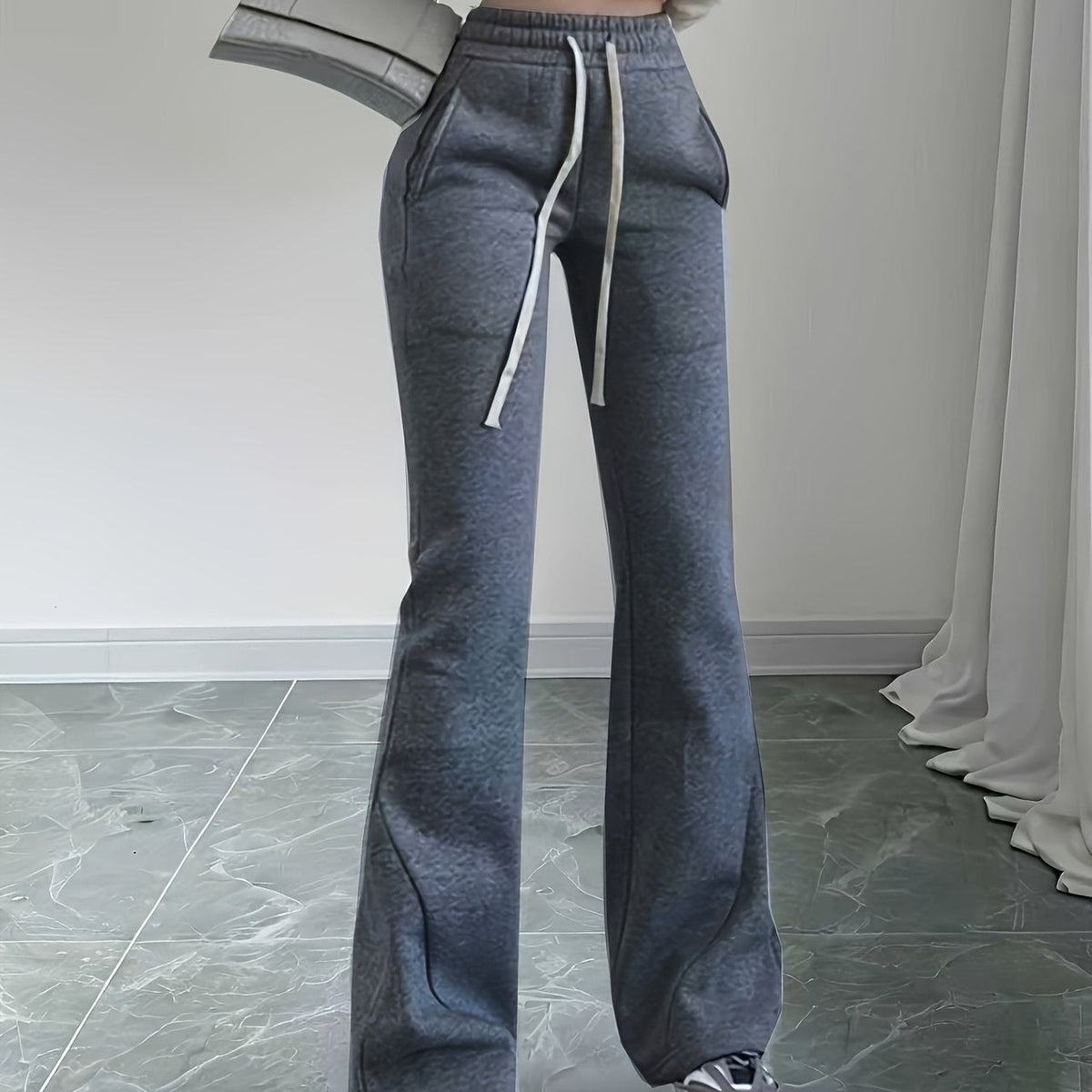 Flared Lounge Pants High-Waist Drawstring Women's – Casual, Everyday Comfort · Faylori