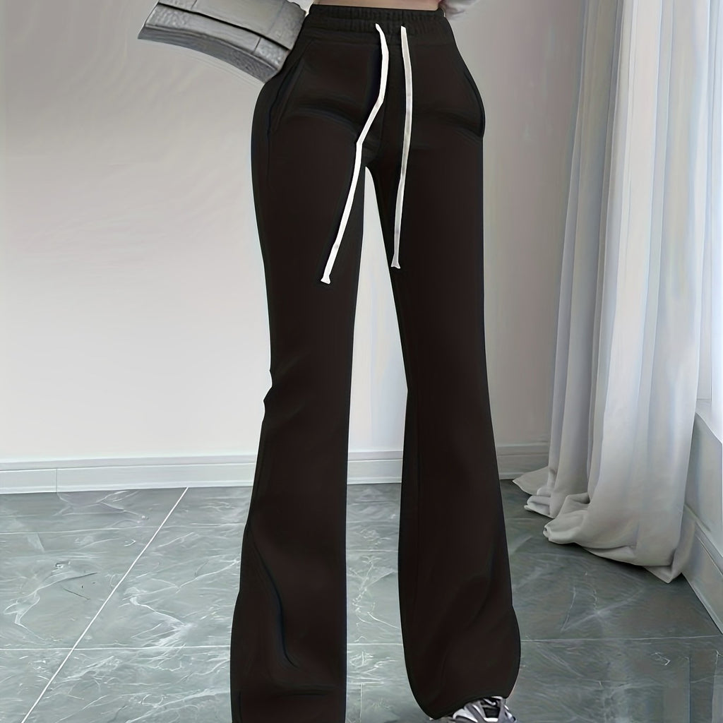 Flared Lounge Pants High-Waist Drawstring Women's – Casual, Everyday Comfort · Faylori