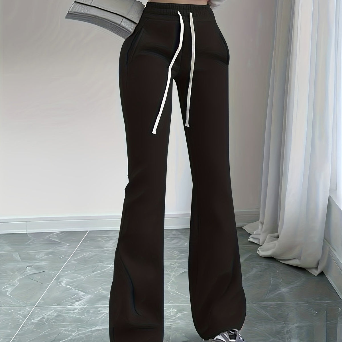 Flared Lounge Pants High-Waist Drawstring Women's – Casual, Everyday Comfort · Faylori