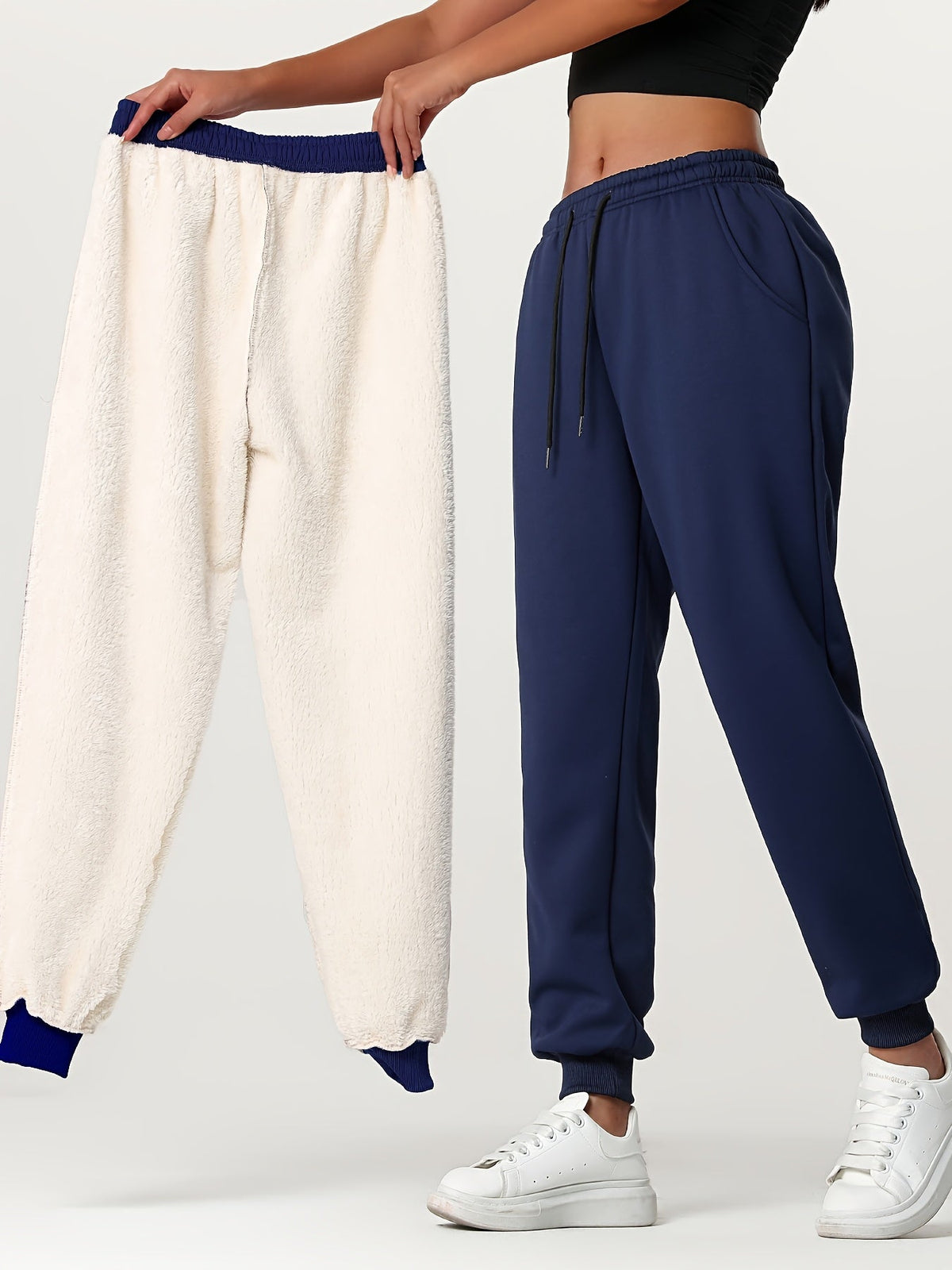 Fleece Cuffed Joggers Women's Drawstring Sweatpants Elastic Waist – Casual, Home Loungewear, Gift