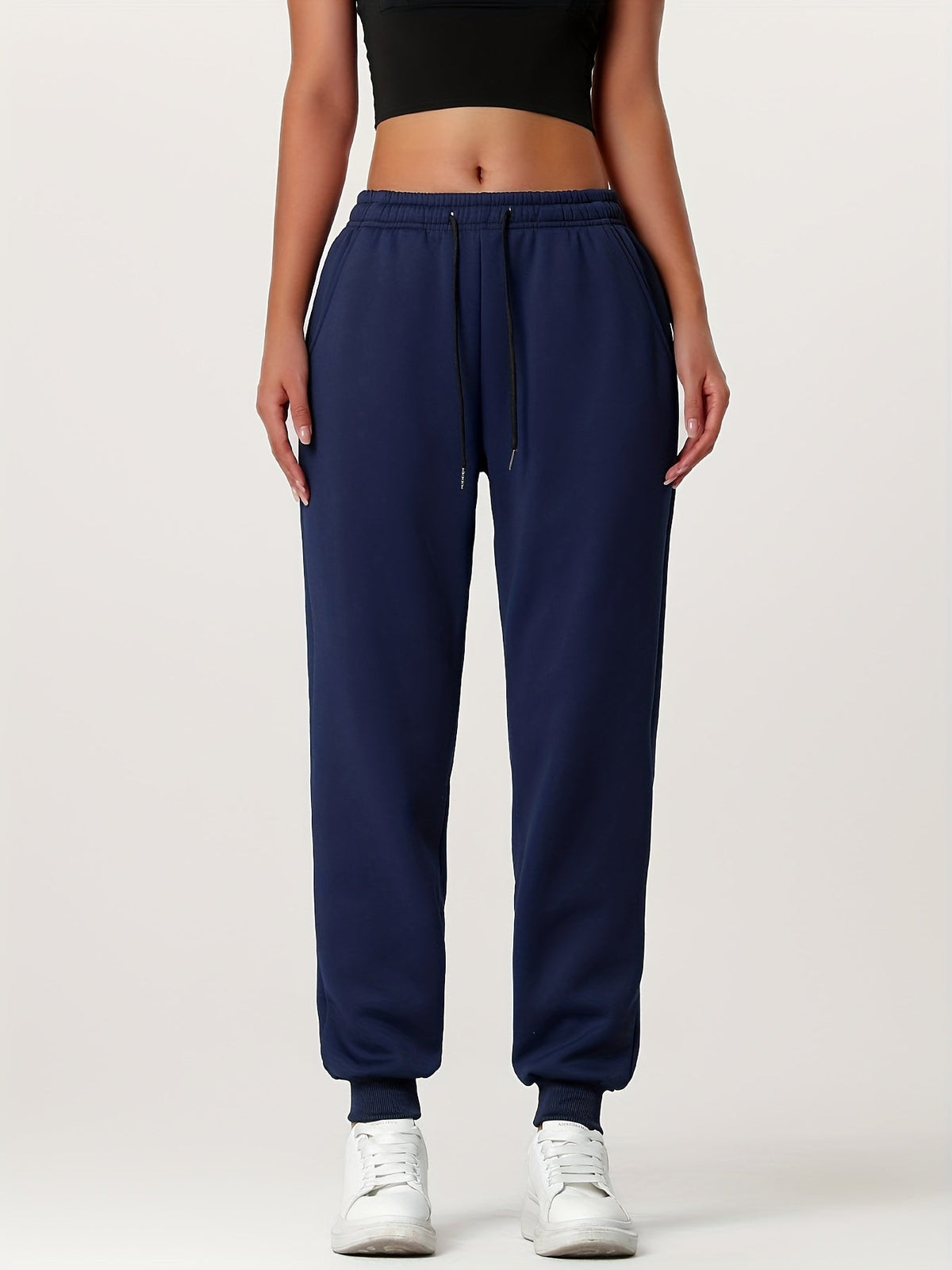 Fleece Cuffed Joggers Women's Drawstring Sweatpants Elastic Waist – Casual, Home Loungewear, Gift