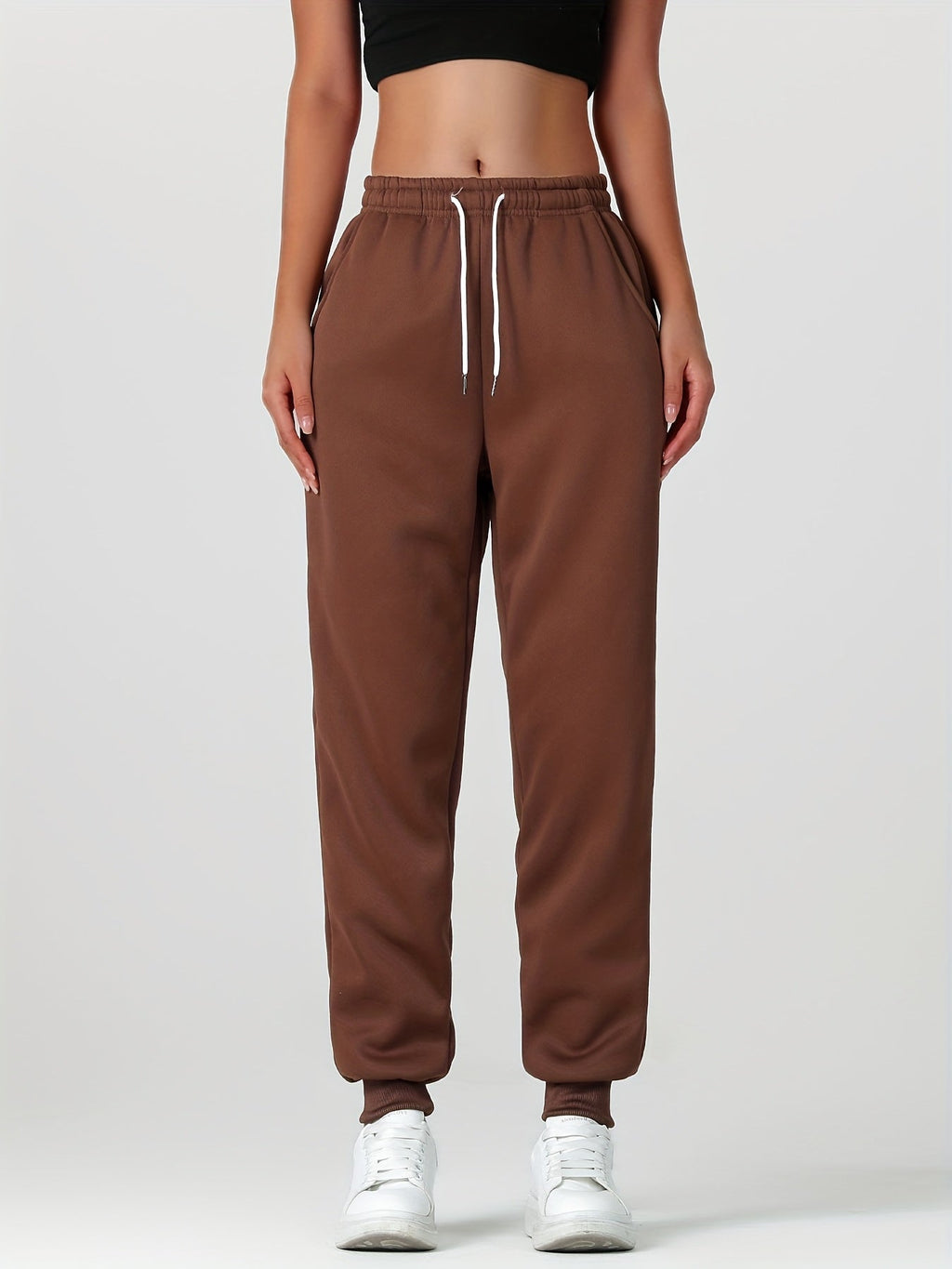 Fleece Cuffed Joggers Women's Drawstring Sweatpants Elastic Waist – Casual, Home Loungewear, Gift