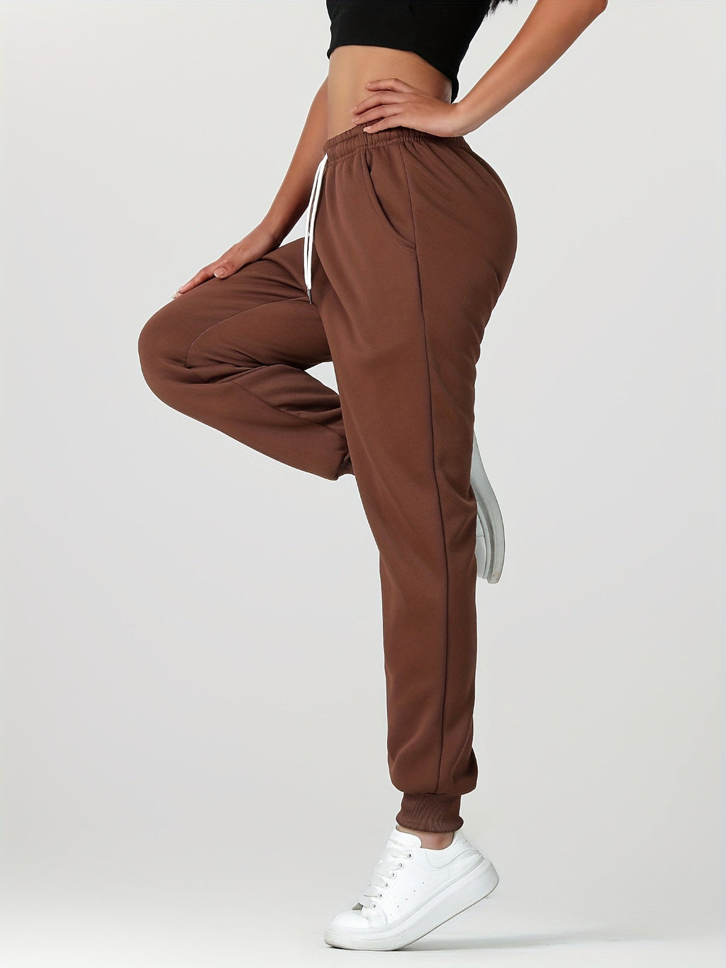 Fleece Cuffed Joggers Women's Drawstring Sweatpants Elastic Waist – Casual, Home Loungewear, Gift