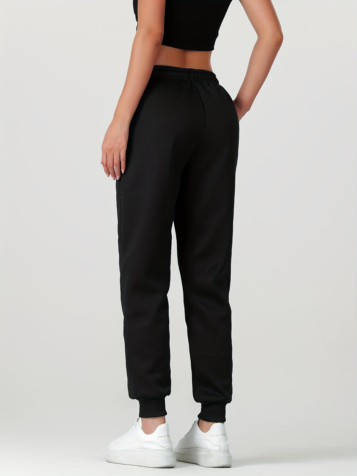 Fleece Cuffed Joggers Women's Drawstring Sweatpants Elastic Waist – Casual, Home Loungewear, Gift