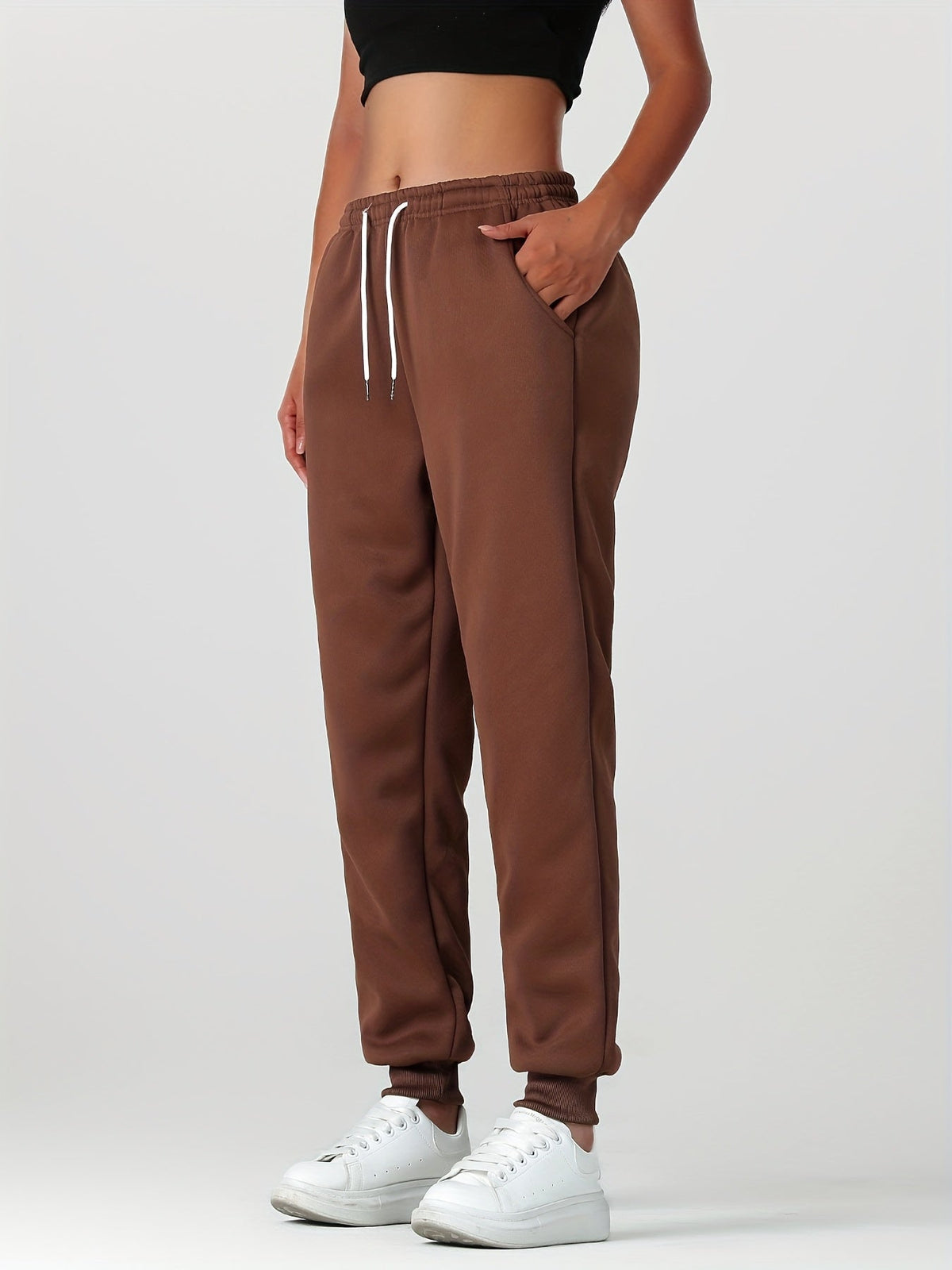 Fleece Cuffed Joggers Women's Drawstring Sweatpants Elastic Waist – Casual, Home Loungewear, Gift