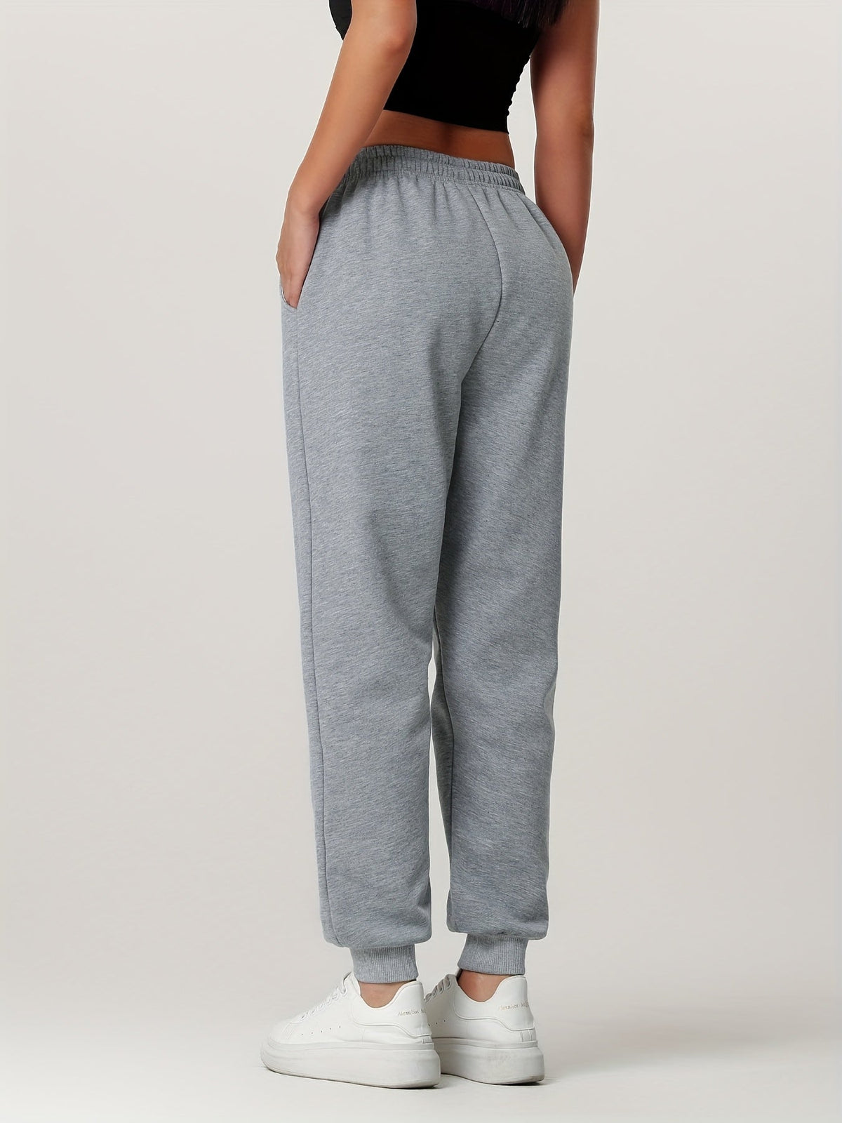 Fleece Cuffed Joggers Women's Drawstring Sweatpants Elastic Waist – Casual, Home Loungewear, Gift