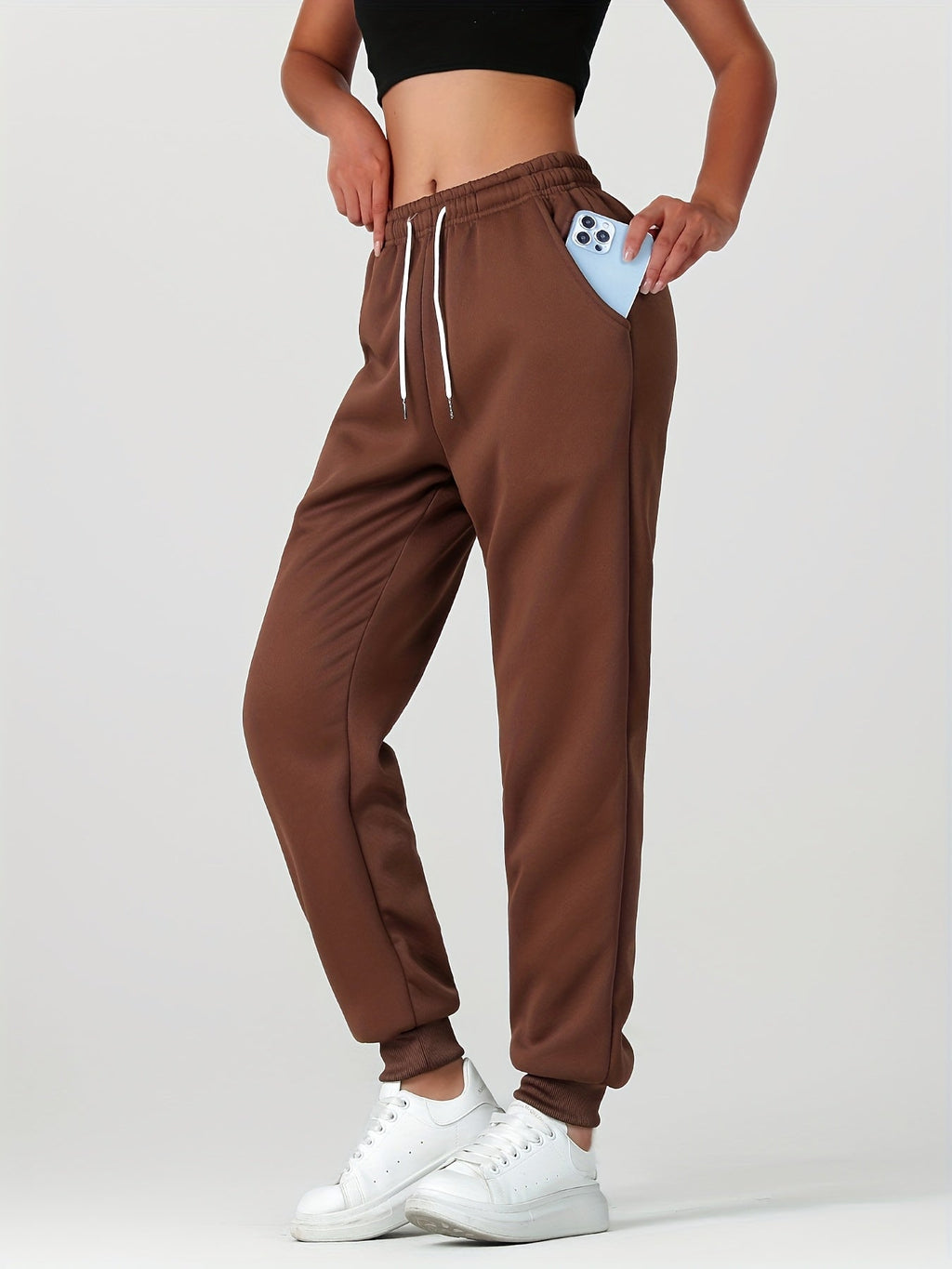 Fleece Cuffed Joggers Women's Drawstring Sweatpants Elastic Waist – Casual, Home Loungewear, Gift