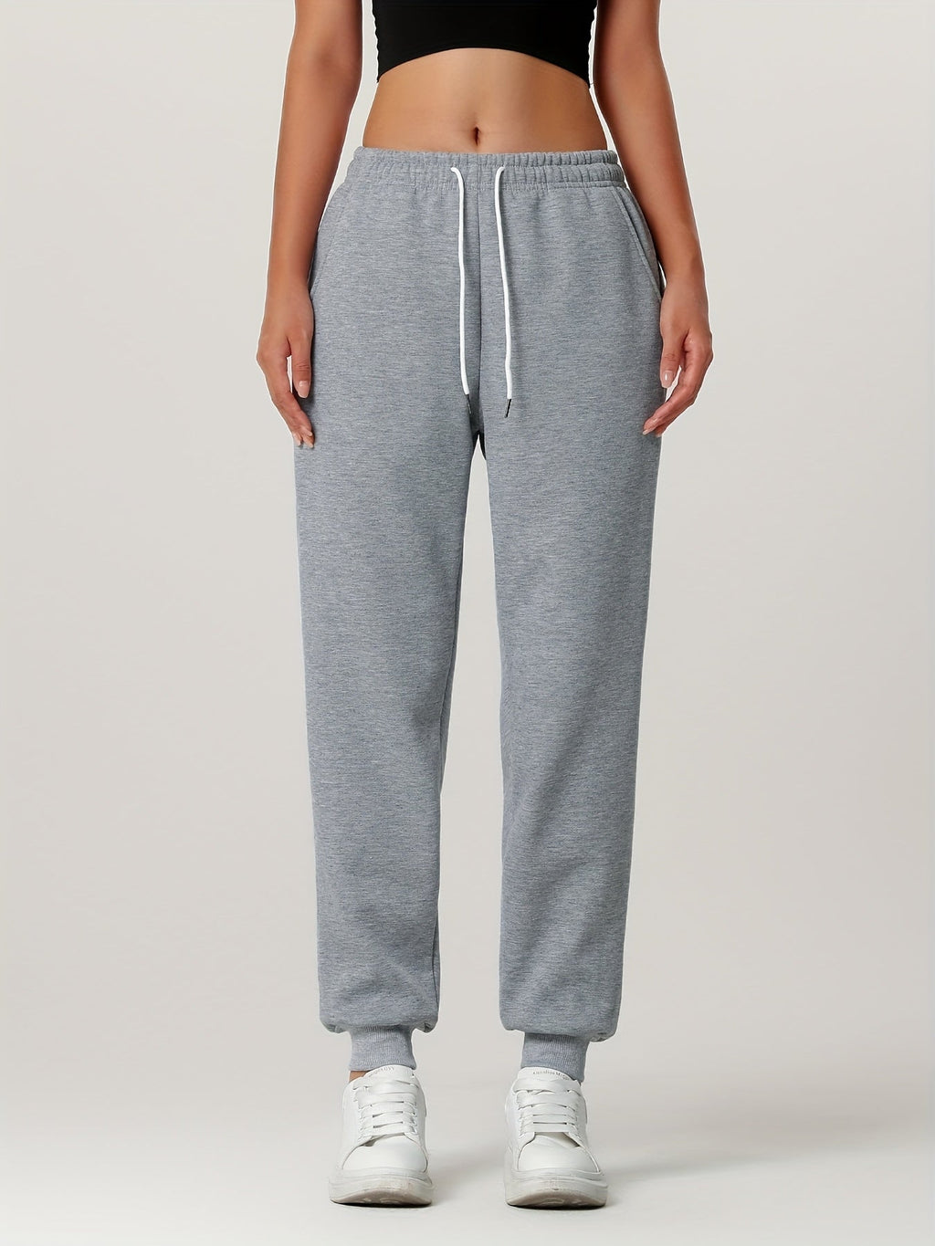 Fleece Cuffed Joggers Women's Drawstring Sweatpants Elastic Waist – Casual, Home Loungewear, Gift