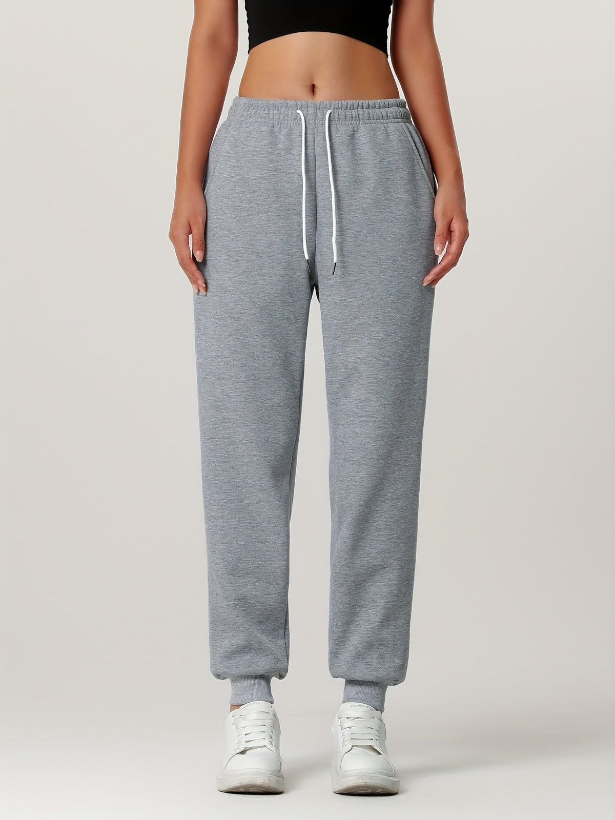 Fleece Cuffed Joggers Women's Drawstring Sweatpants Elastic Waist – Casual, Home Loungewear, Gift