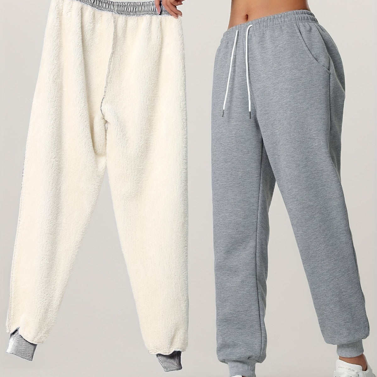 Fleece Cuffed Joggers Women's Drawstring Sweatpants Elastic Waist – Casual, Home Loungewear, Gift