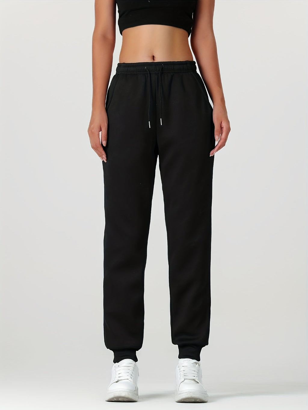 Fleece Cuffed Joggers Women's Drawstring Sweatpants Elastic Waist – Casual, Home Loungewear, Gift