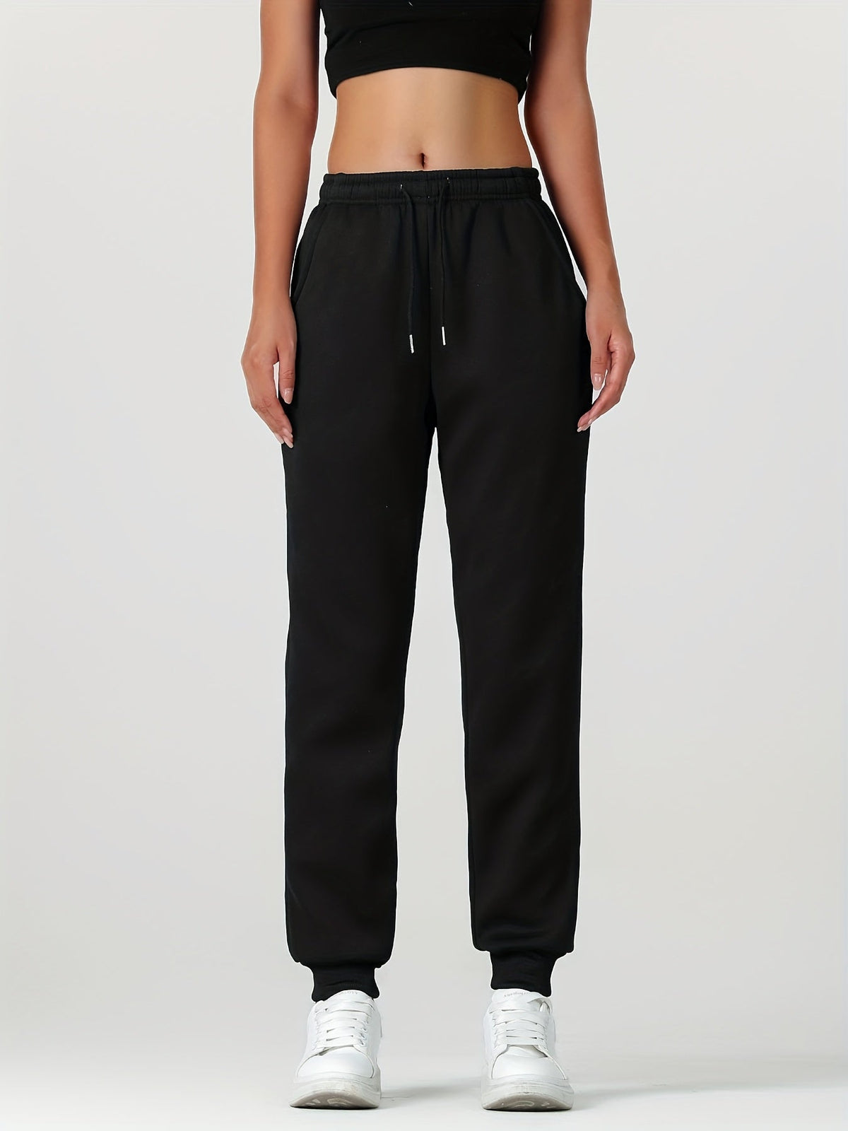Fleece Cuffed Joggers Women's Drawstring Sweatpants Elastic Waist – Casual, Home Loungewear, Gift