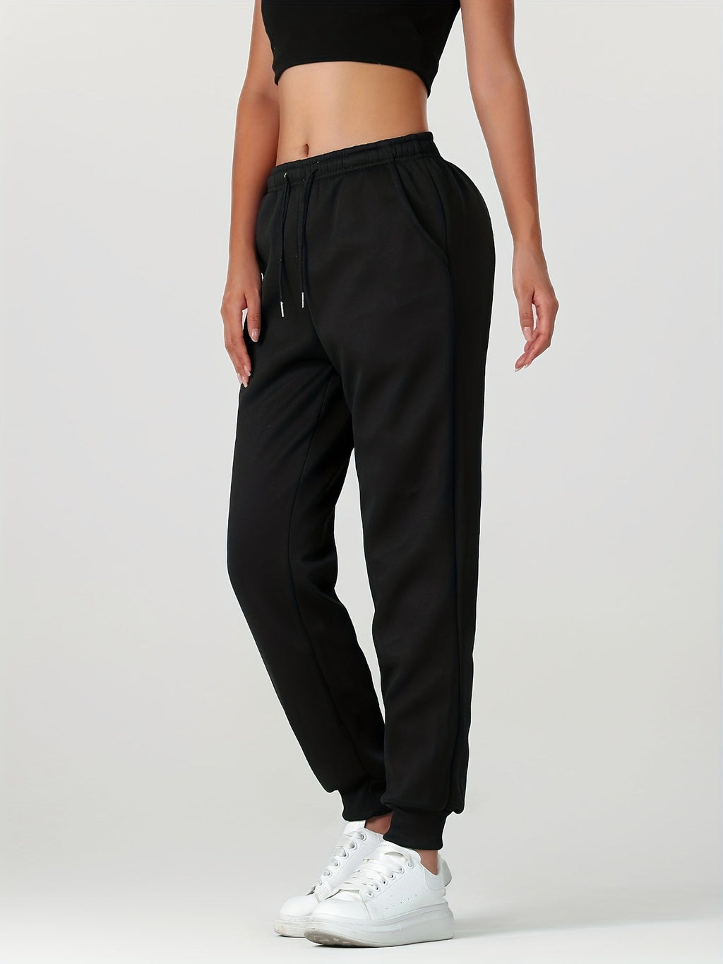 Fleece Cuffed Joggers Women's Drawstring Sweatpants Elastic Waist – Casual, Home Loungewear, Gift