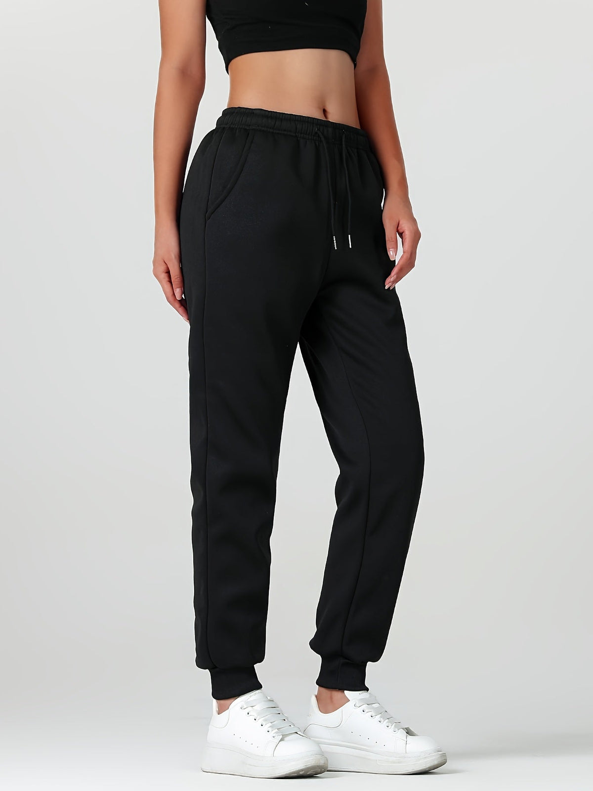 Fleece Cuffed Joggers Women's Drawstring Sweatpants Elastic Waist – Casual, Home Loungewear, Gift