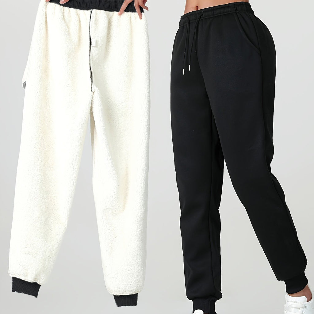 Fleece Cuffed Joggers Women's Drawstring Sweatpants Elastic Waist – Casual, Home Loungewear, Gift