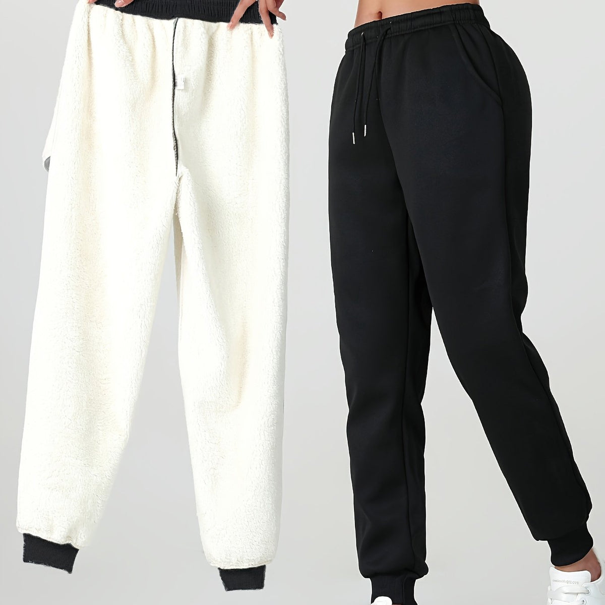 Fleece Cuffed Joggers Women's Drawstring Sweatpants Elastic Waist – Casual, Home Loungewear, Gift