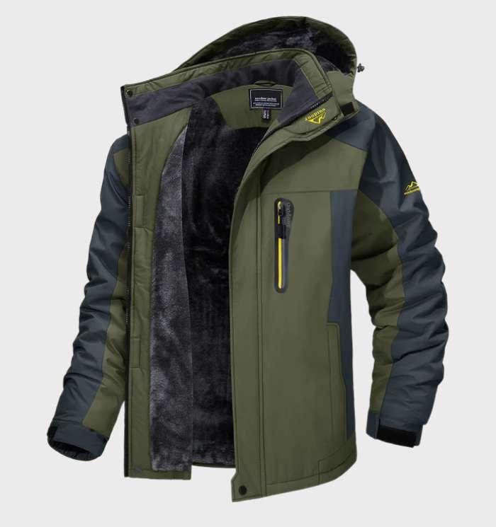 Fleece Hooded Jacket Green Waterproof Men's – Outdoor, Camping, Hiking, Winter Warmth