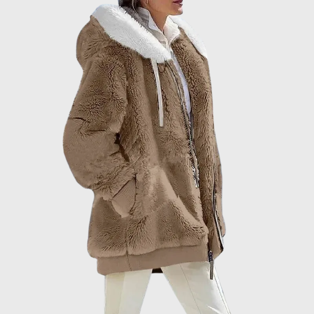 Fleece Hooded Jacket Women's Color Block Zip-Up Warm Coat – Casual, Winter · Faylori