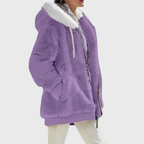 Fleece Hooded Jacket Women's Color Block Zip-Up Warm Coat – Casual, Winter · Faylori