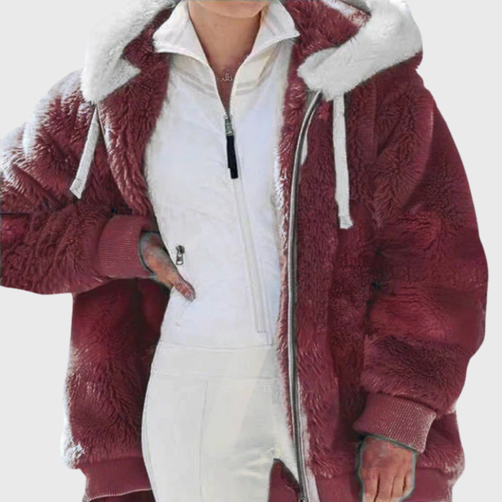 Fleece Hooded Jacket Women's Color Block Zip-Up Warm Coat – Casual, Winter · Faylori