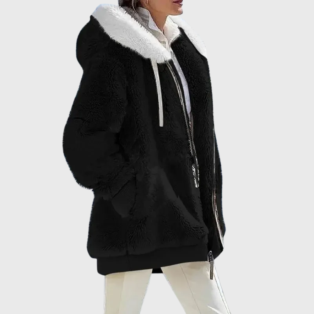 Fleece Hooded Jacket Women's Color Block Zip-Up Warm Coat – Casual, Winter · Faylori