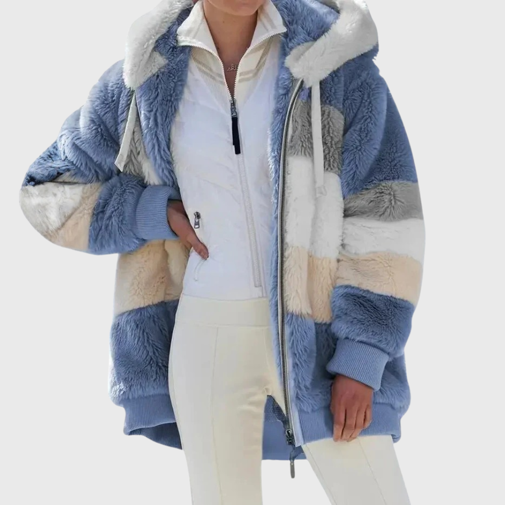 Fleece Hooded Jacket Women's Color Block Zip-Up Warm Coat – Casual, Winter · Faylori