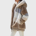 Fleece Hooded Jacket Women's Color Block Zip-Up Warm Coat – Casual, Winter · Faylori