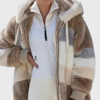 Fleece Hooded Jacket Women's Color Block Zip-Up Warm Coat – Casual, Winter · Faylori