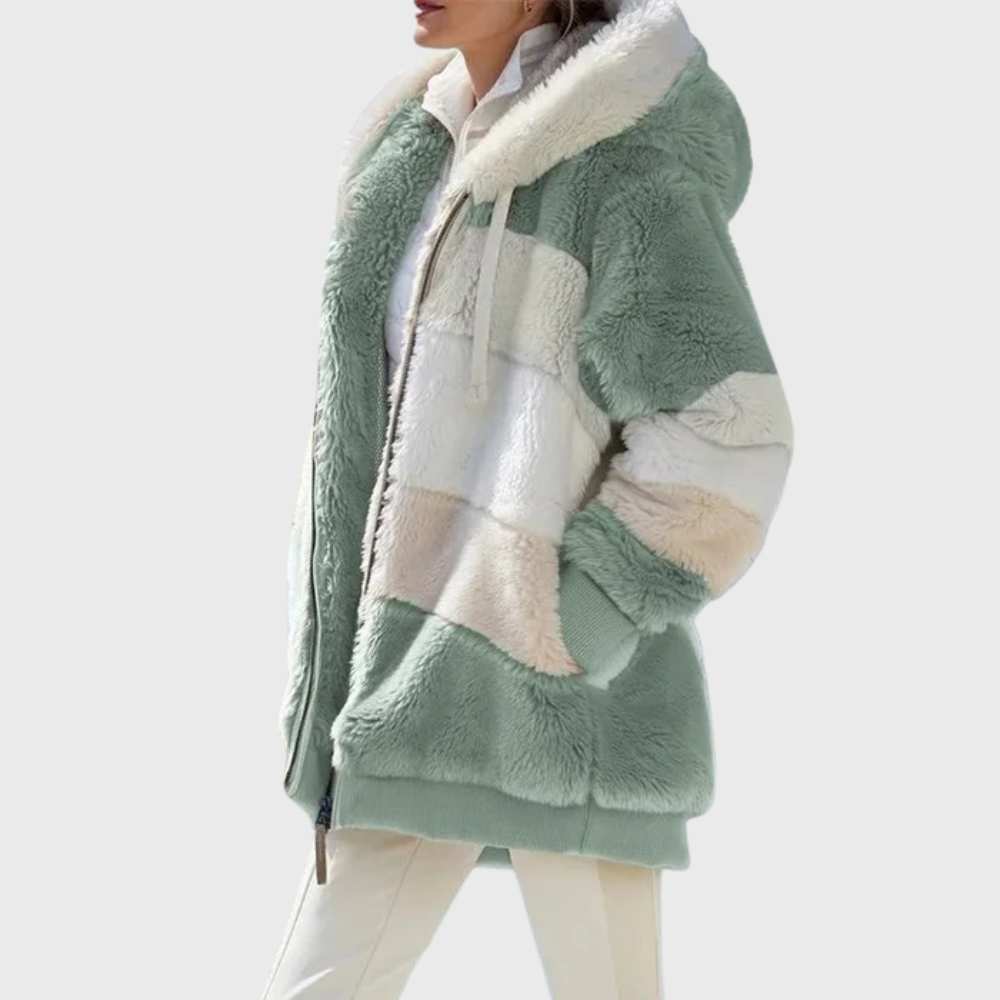 Fleece Hooded Jacket Women's Color Block Zip-Up Warm Coat – Casual, Winter · Faylori