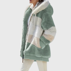 Fleece Hooded Jacket Women's Color Block Zip-Up Warm Coat – Casual, Winter · Faylori