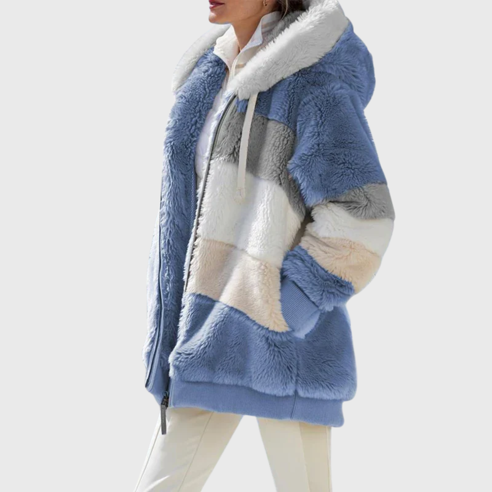 Fleece Hooded Jacket Women's Color Block Zip-Up Warm Coat – Casual, Winter · Faylori
