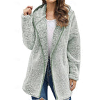 Fleece Hooded Jacket Women's Long Sleeve Open Front Fuzzy Coat – Casual, Winter · Faylori