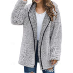 Fleece Hooded Jacket Women's Wine Red Long Sleeve Open Front Coat – Casual, Winter, Gift