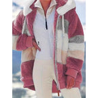 Fleece Hooded Zip-Up Jacket Women's Color Block Green Drawstring Hood – Casual, Winter, Everyday