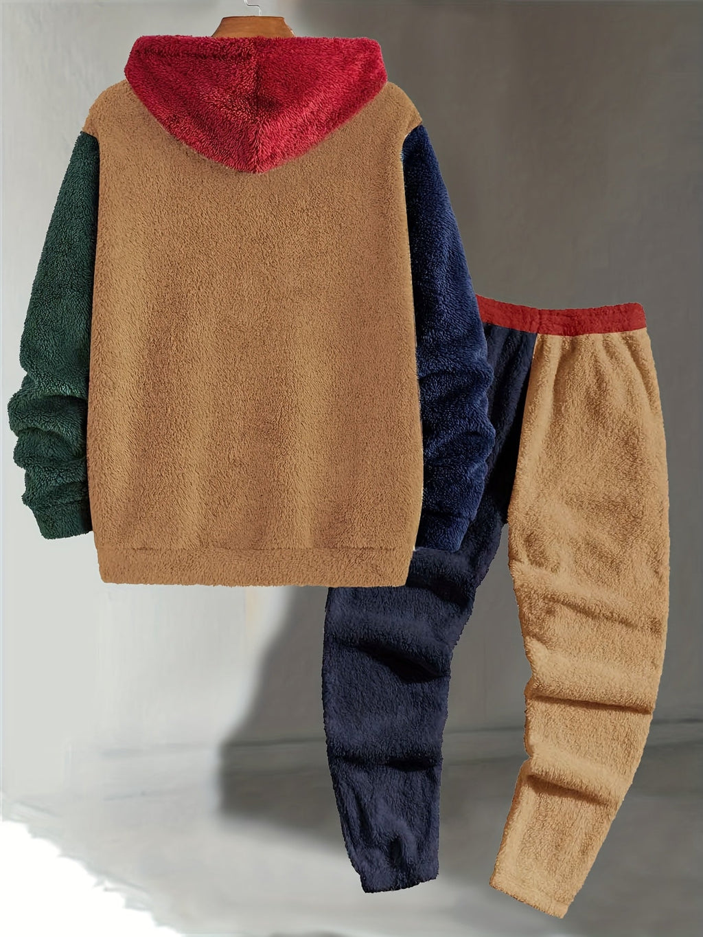 Fleece Hoodie and Jogger Set Men's Color-Block Kangaroo Pocket Tracksuit – Casual, Loungewear