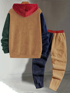 Fleece Hoodie and Jogger Set Men's Color-Block Kangaroo Pocket Tracksuit – Casual, Loungewear