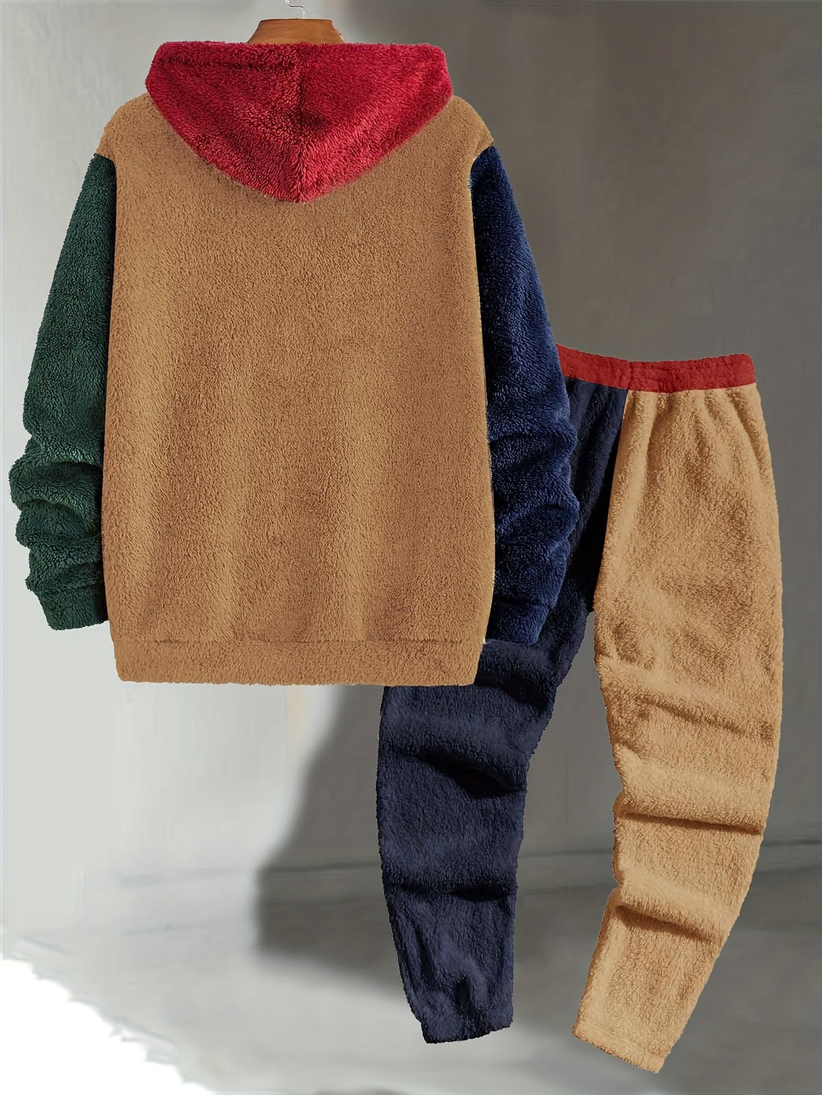 Fleece Hoodie and Jogger Set Men's Color-Block Kangaroo Pocket Tracksuit – Casual, Loungewear