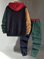 Fleece Hoodie and Jogger Set Men's Color-Block Kangaroo Pocket Tracksuit – Casual, Loungewear