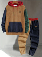 Fleece Hoodie and Jogger Set Men's Color-Block Kangaroo Pocket Tracksuit – Casual, Loungewear