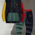 Fleece Hoodie and Jogger Set Men's Color-Block Kangaroo Pocket Tracksuit – Casual, Loungewear