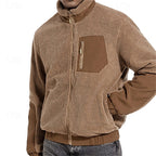 Fleece Jacket Men's Full-Zip Stand Collar Sherpa Coat with Zip Pocket – Casual, Outdoor Warmth