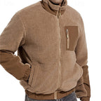 Fleece Jacket Men's Full-Zip Stand Collar Sherpa Coat with Zip Pocket – Casual, Outdoor Warmth