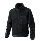 Fleece Jacket Men's Full-Zip Stand Collar Sherpa Coat with Zip Pocket – Casual, Outdoor Warmth