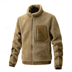 Fleece Jacket Men's Full-Zip Stand Collar Sherpa Coat with Zip Pocket – Casual, Outdoor Warmth