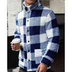 Fleece Jacket Men's Plaid Stand Collar Zip-Up Coat Brown White – Casual, Winter, Office, Gift
