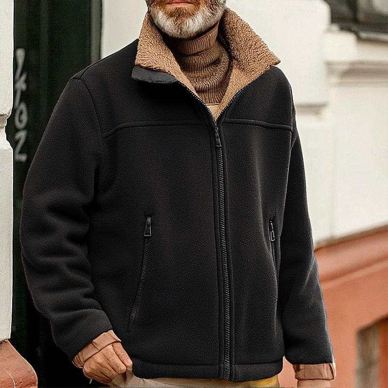 Fleece Jacket Men's Sherpa Collar Full-Zip Brown – Casual, Winter Outerwear · Faylori